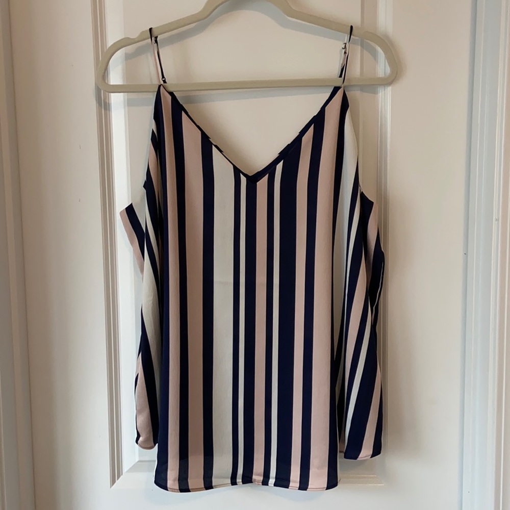Pink & navy v neck tank